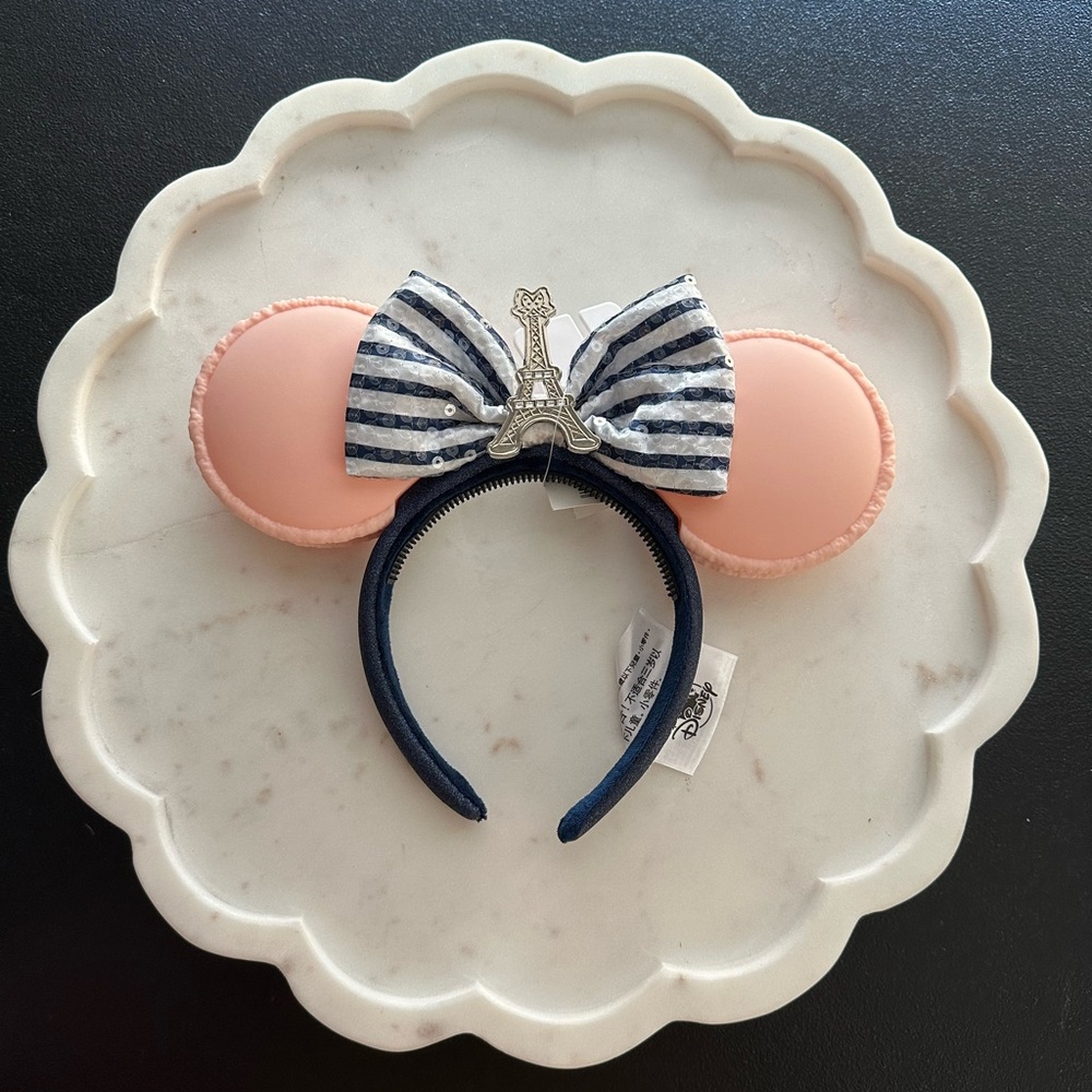 WDW Epcot ~  Macaroon Striped Bow Headband with Eiffel Tower Accent
